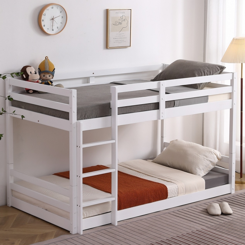 Ktaxon Solid Wood Low Twin Over Twin Bunk Bed for Kids/Toddlers