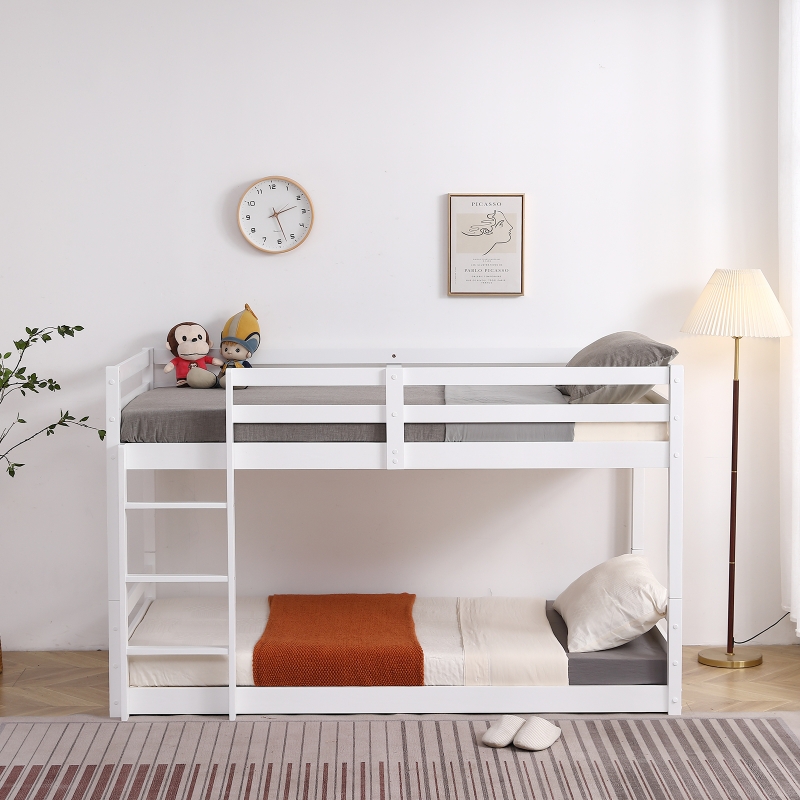 Ktaxon Solid Wood Low Twin Over Twin Bunk Bed for Kids/Toddlers