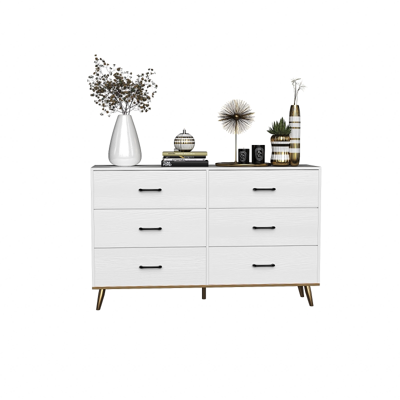 Ktaxon Wood Dresser for Bedroom, 6 Drawer Double Dresser with Metal Handles, 15.8" D x 52.3" W x 33" H, White - ktaxon Ktaxon Wood Dresser for Bedroom, 6 Drawer Double Dresser with Metal Handles, 15.8" D x 52.3" W x 33" H, White - ktaxon
