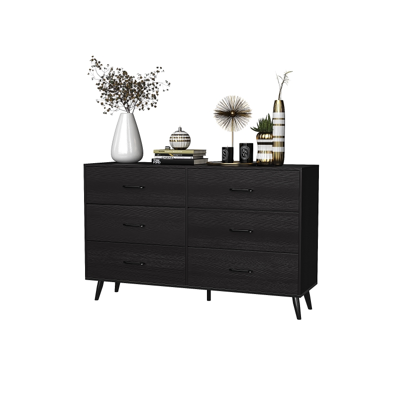 Ktaxon Wood Dresser for Bedroom, 6 Drawer Double Dresser with Metal  Handles, 15.8" D x 52.3" W x 33" H, Black - ktaxon