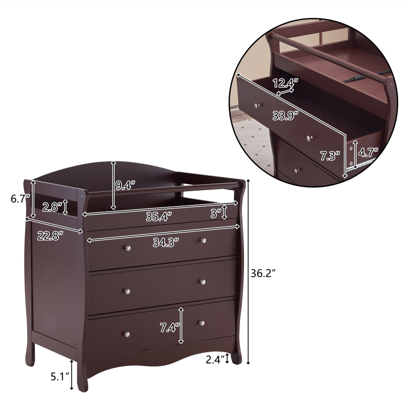 changing table dresser brown Babyletto Sprout 3-Drawer Changer Dresser with Removable Changing Tray Natural Walnut