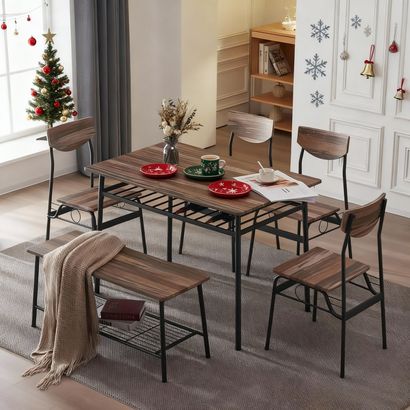 Ktaxon 6-Piece Dining Room Set Modern Kitchen Table Set with 4