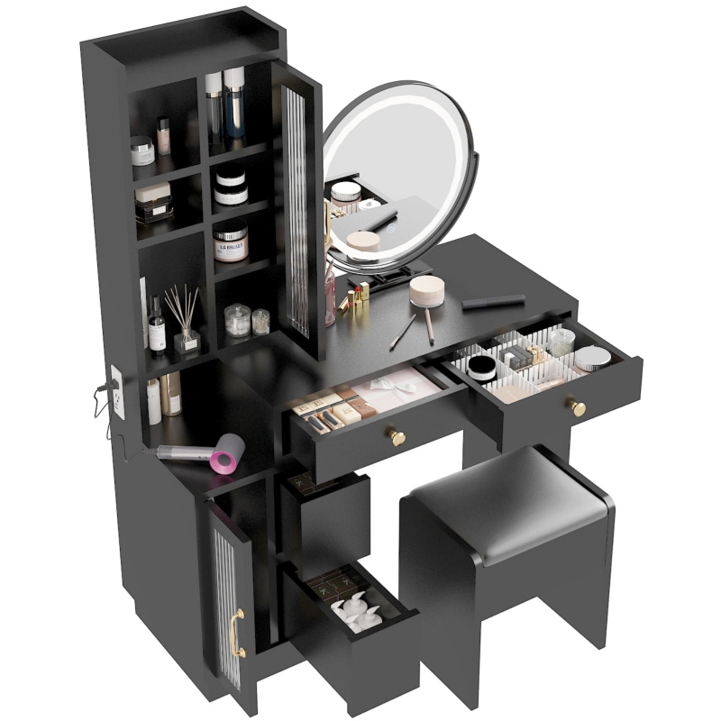 corner dressing table black VOWNER Corner Makeup Table, Vanity Desk With Mirror And Lights, 3 Colo –  vowner store
