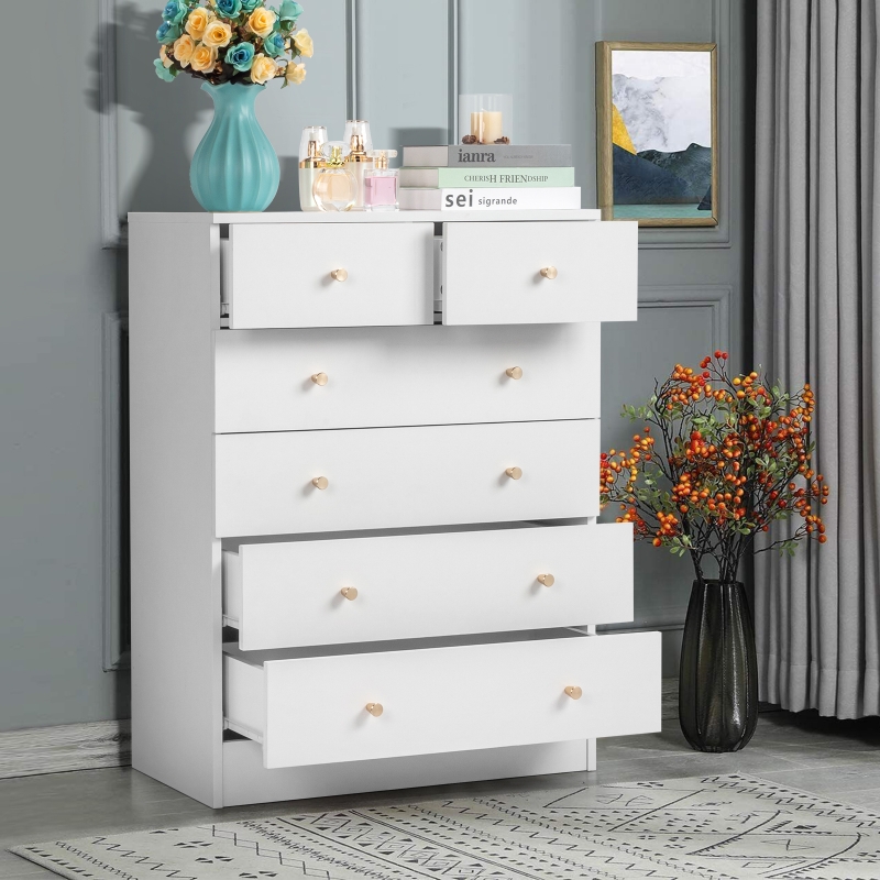 Ktaxon 6 Drawers Dresser Chests for Bedroom, Wood Chset of Drawers,Dressers  Organizer for Bedroom, Living Room,Hallway, White - ktaxon