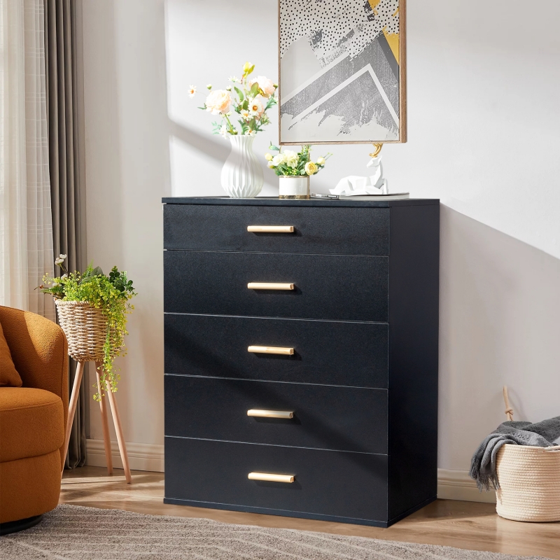 Ktaxon Black Dresser with LED Lights for Bedroom, 5 Drawer Dressers with Tempered Glass Top,Chests of Drawers with Grid Drawer,Storage Organizer Dresser for Hallway,Living Room - ktaxon Ktaxon Black Dresser with LED Lights for Bedroom, 5 Drawer Dressers with Tempered Glass Top,Chests of Drawers with Grid Drawer,Storage Organizer Dresser for Hallway,Living Room - ktaxon