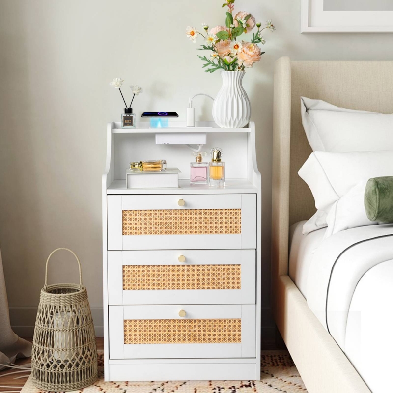 Ktaxon Nightstand with Wireless Charging Station for Bedroom