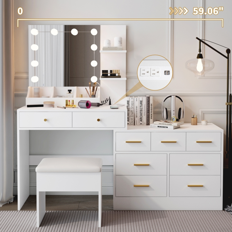 Ktaxon Makeup Vanity with 9 Drawers&USB Charging Station, Vanity