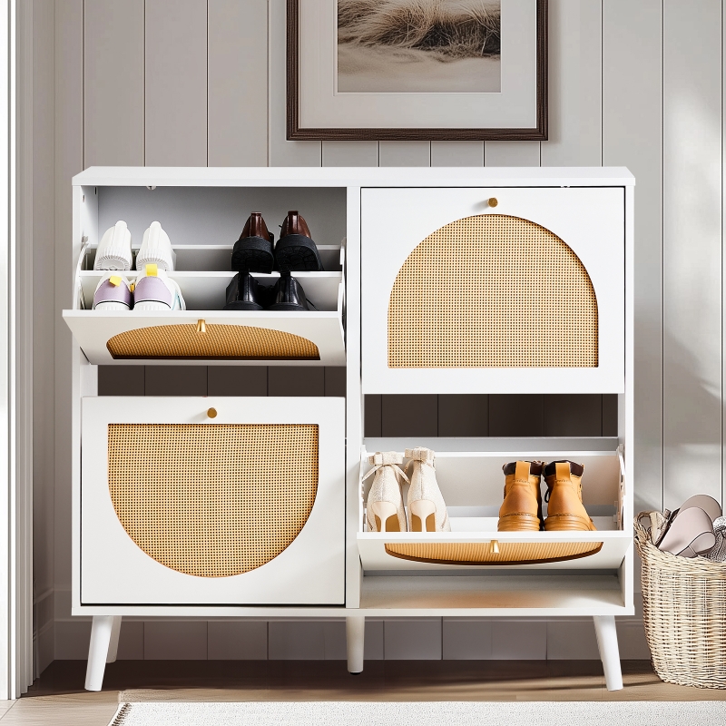 Ktaxon Rattan Shoe Cabinet with 4 Flip Drawers 24 Pairs