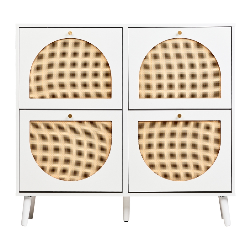 Ktaxon Rattan Shoe Cabinet with 4 Flip Drawers 24 Pairs