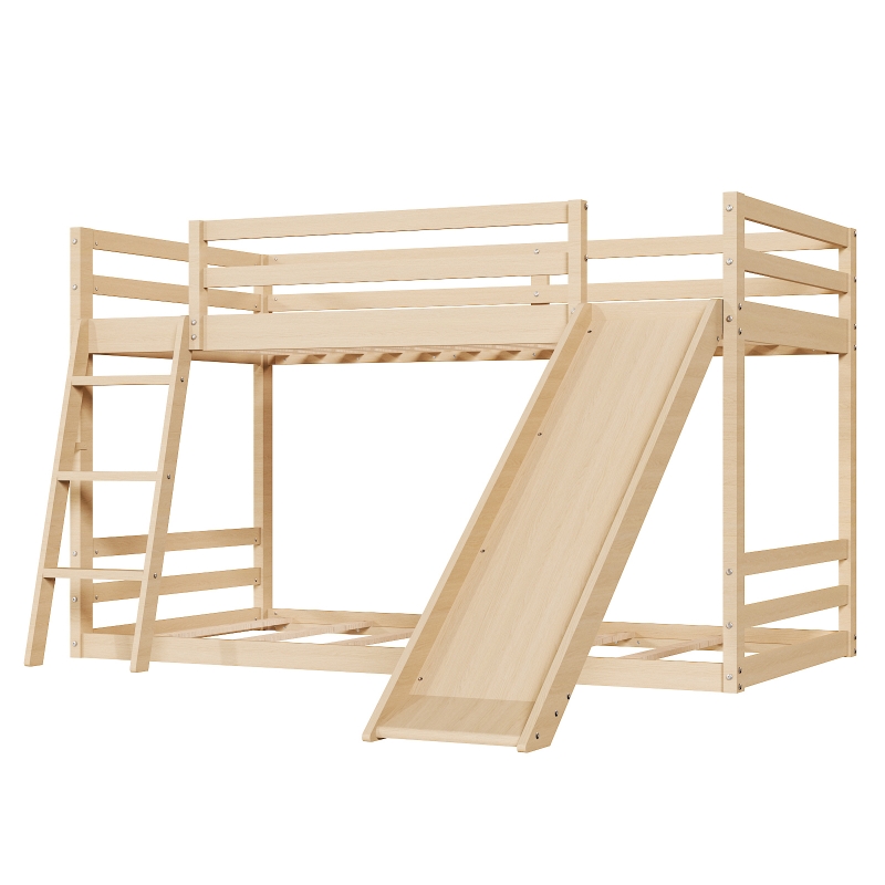 Ktaxon Wood Twin over Twin Floor Bunk Bed, Loft Bed with Ladder ...