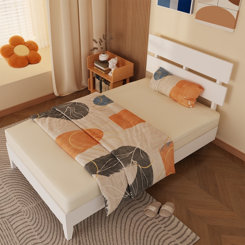 Ktaxon Twin Size Set of 2 Bed Frame with Double Slat Headboard