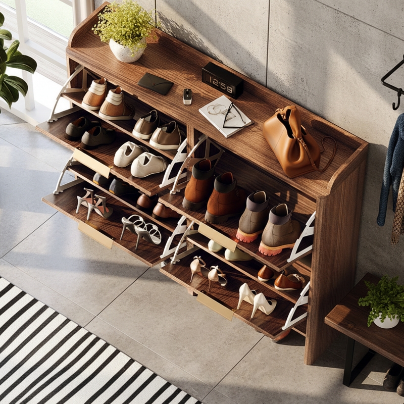 Ktaxon Fluted Shoe Cabinet with 4 Flip Drawers, Narrow Shoes