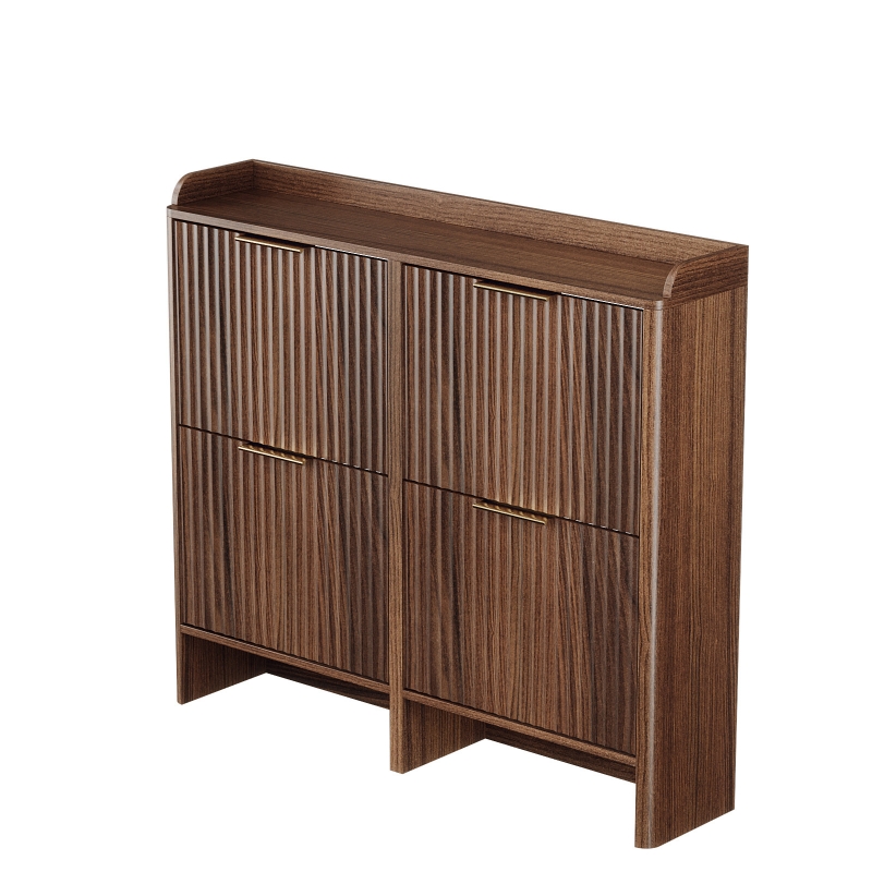 Ktaxon Fluted Shoe Cabinet with 4 Flip Drawers, Narrow Shoes