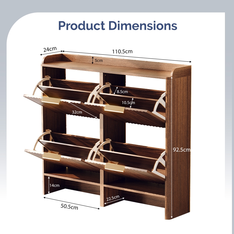Ktaxon Fluted Shoe Cabinet with 4 Flip Drawers, Narrow Shoes
