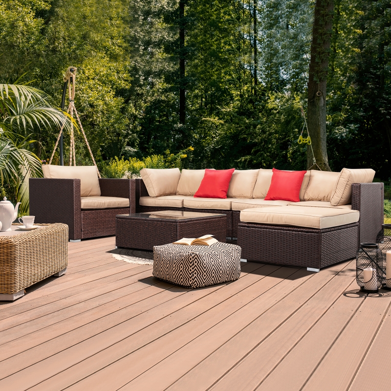 Ktaxon 7 Pieces Outdoor Patio Furniture PE Rattan Wicker Sectional Sofa Sets With Cushions Steel Frme Brown ktaxon