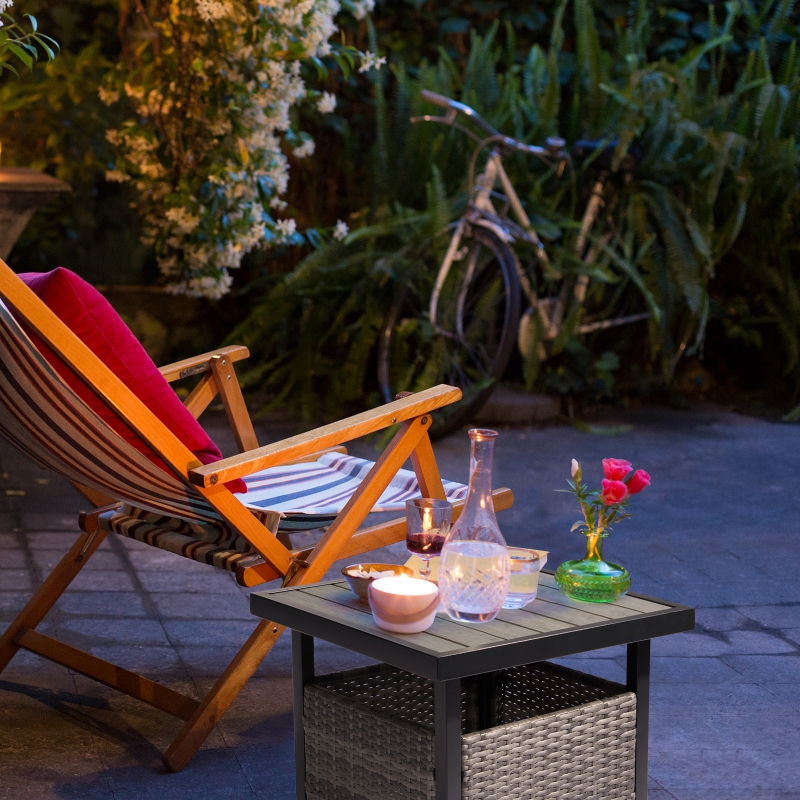 Ktaxon Woode Side Table, Patio Wooden Table with Umbrella