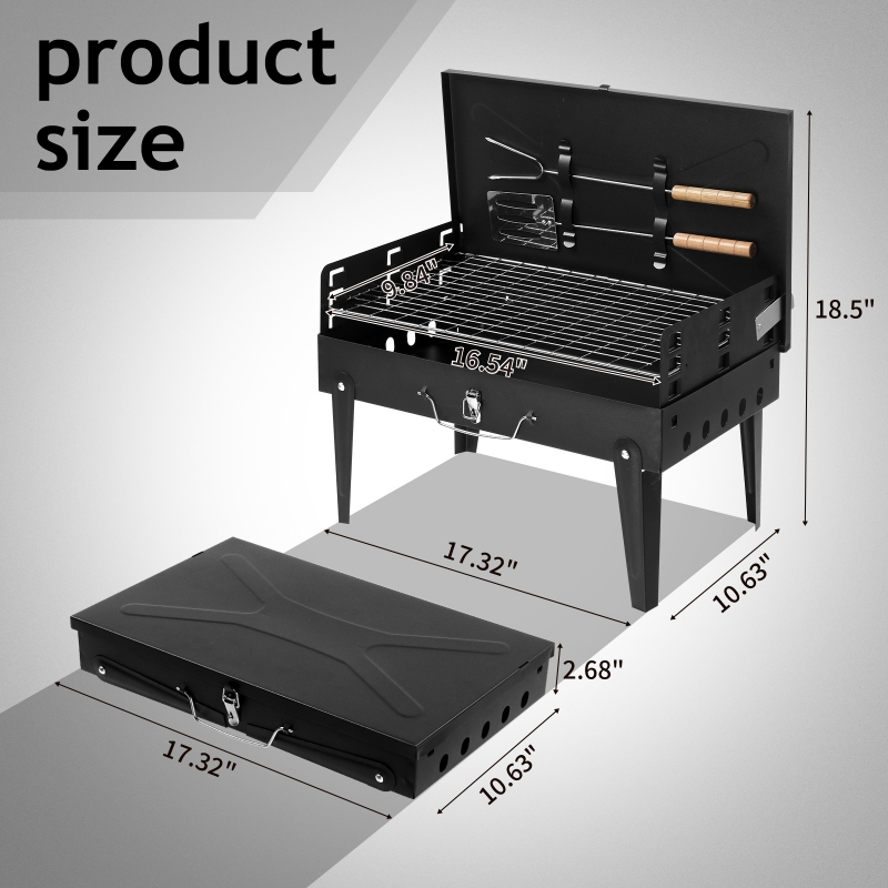 Ktaxon Portable Grill Charcoal Grill BBQ Grill Square Design Black