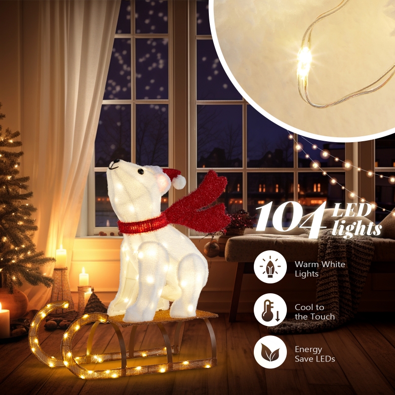Ktaxon Polar Bear Christmas Lighted Bear on The Sledge Outdoor