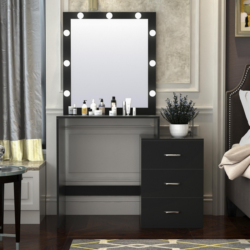 Ktaxon Vanity Table with Lighted Mirror, Makeup Table with 3 Drawers