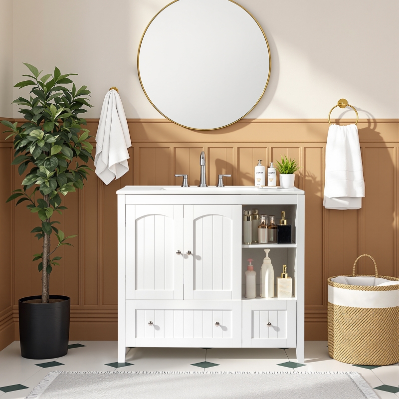 Ktaxon Modern 36 Inch Bathroom Vanity Set with Sink Ceramic Top