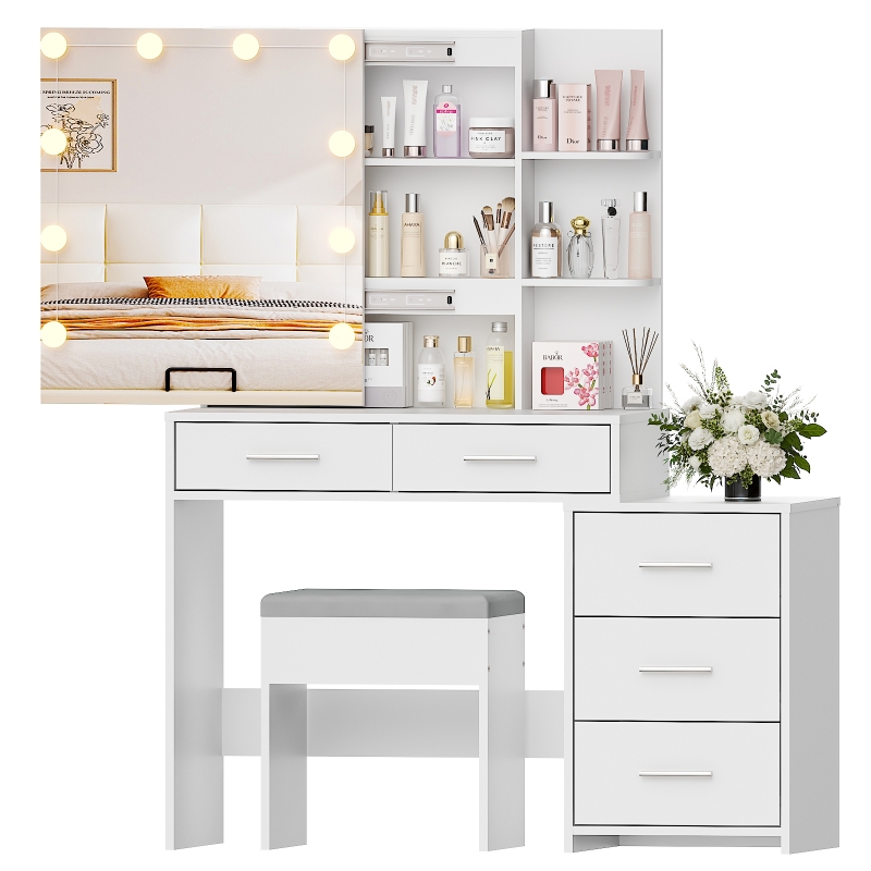 Ktaxon Lighted Makeup Vanity Table Set, Dressing Table with