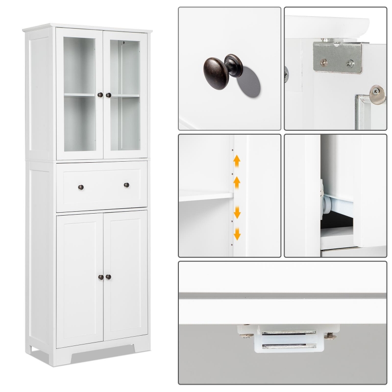 Tall Bathroom Storage Cabinet with Glass Doors white Cupboards