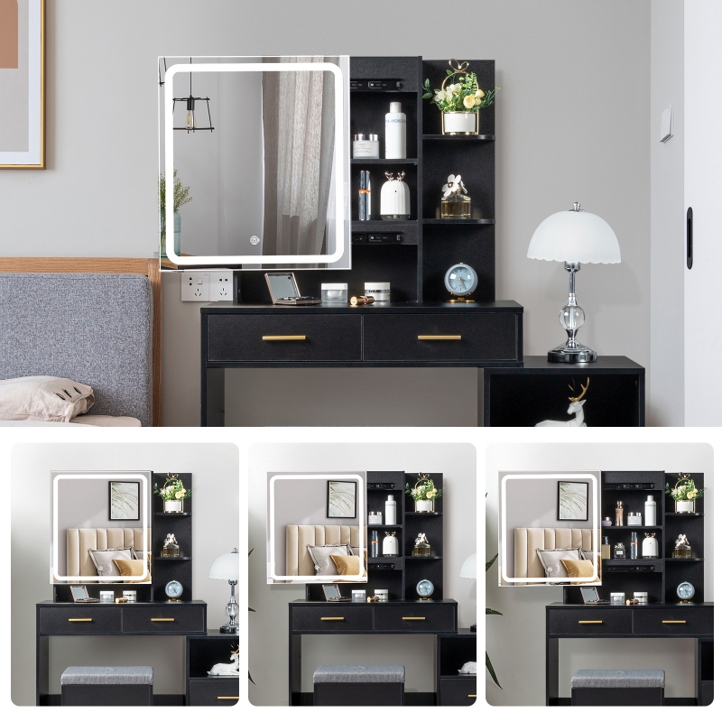 Ktaxon 3 Color Lighted Vanity Table with Sliding Mirror Vanity Set with