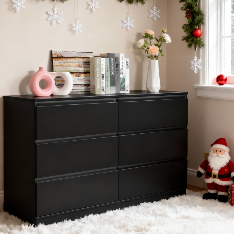 black 6-drawer dresser under $100 Kendall 6-drawer Dresser Black and Gold main image 0