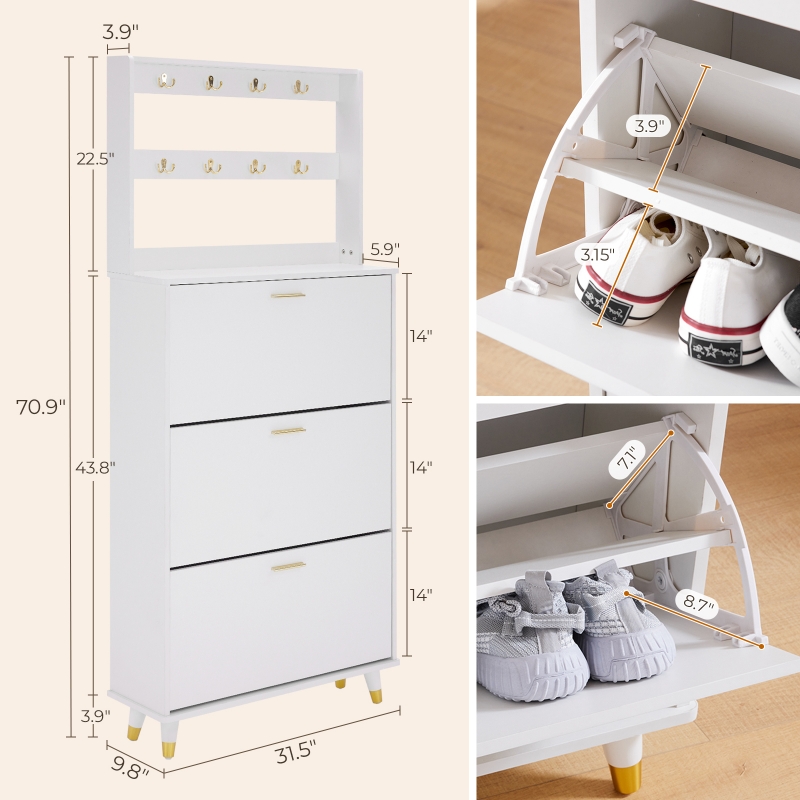 Ktaxon Shoe Cabinet Storage Entryway with Door Flip Coat Rack Entrance Hall Tree White ktaxon