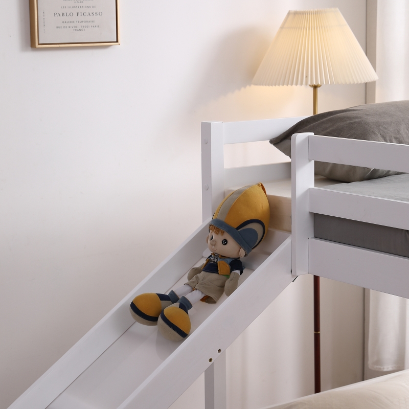 Ktaxon Solid Wood Low Twin Over Twin Bunk Bed Wih Slide for Kids ...