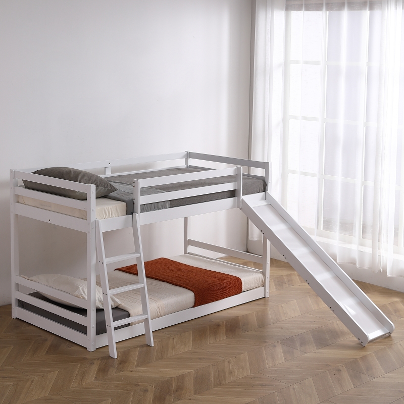 Ktaxon Solid Wood Low Twin Over Twin Bunk Bed Wih Slide for Kids ...