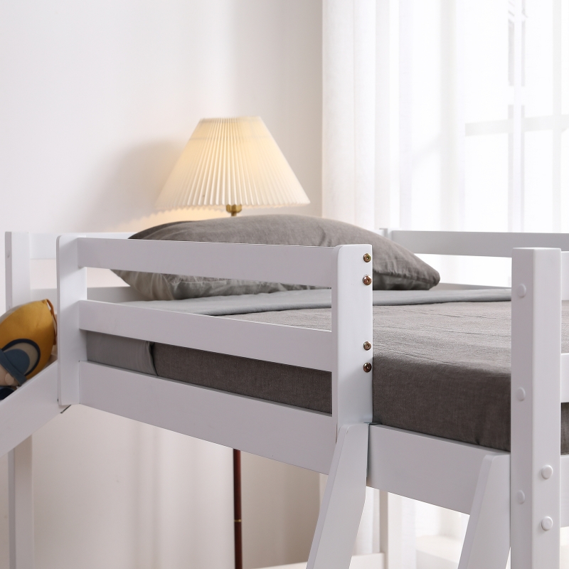 Ktaxon Solid Wood Low Twin Over Twin Bunk Bed Wih Slide for Kids ...