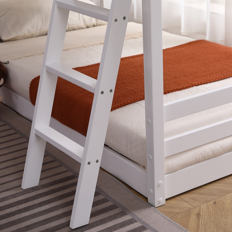 Ktaxon Solid Wood Low Twin Over Twin Bunk Bed Wih Slide for Kids ...
