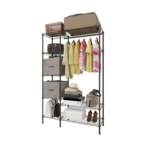 Sturdy 3 Rod Garment Rack w/ Shelves Metal Closet Storage for