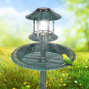 Ktaxon Wild Bird Bath Resin Pedestal Birdbaths with Solar Light