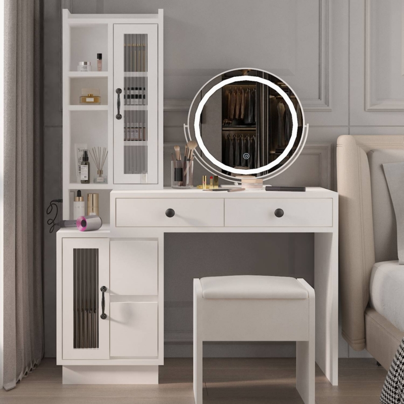 Ktaxon Vanity Table with 3 Color Lighted Mirror, Makeup Dressing Table ...