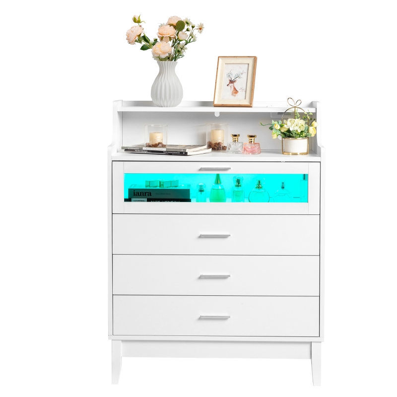 Ktaxon 4 Drawer Dresser with LED Lights and Charging Station, Wide Chest of  4 Drawers with Visible Top Drawer, Storage Cabinet, White Dresser for  Bedroom, Living Room, Hallway - ktaxon
