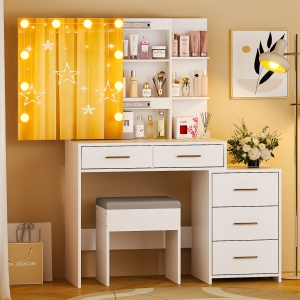 Reviews of Ktaxon Lighted Makeup Vanity Table Set, Dressing Table with  Sliding Mirror, Vanity Desk , White - ktaxon